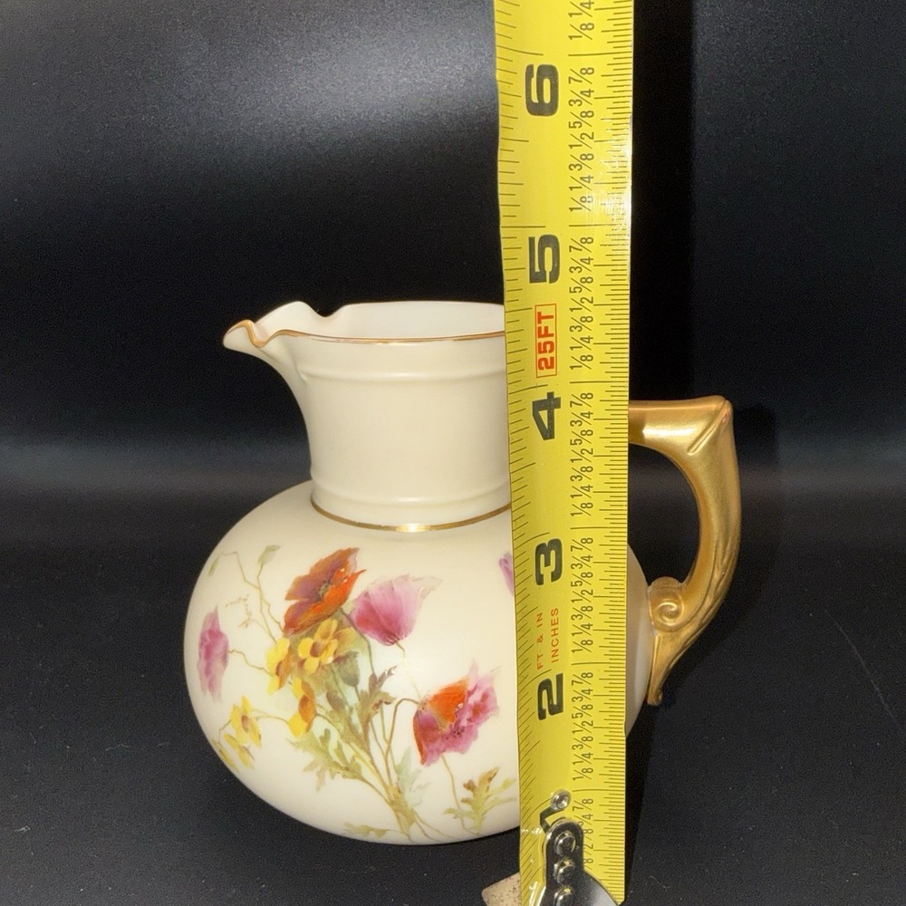 Antique Royal Worcester Porcelain Pitcher Hand Painted Floral #1376 England 4.5" - Picture 9 of 10
